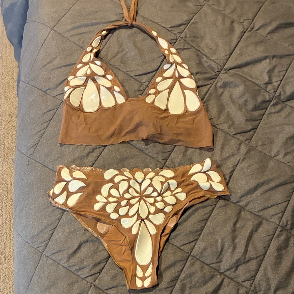 Ema Savahl Couture  Brown and White Bikini Set